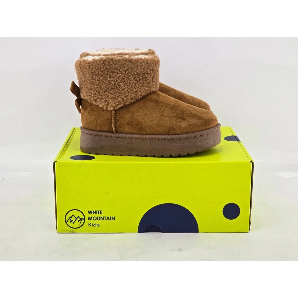 White Mountain Ladybug Boots Kids 13 Chestnut Fabric Faux Fur Bow - New
